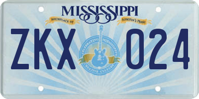 MS license plate ZKX024