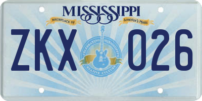 MS license plate ZKX026