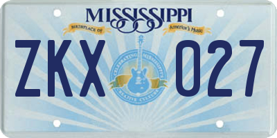 MS license plate ZKX027
