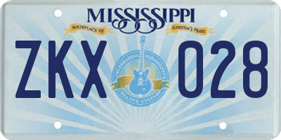 MS license plate ZKX028