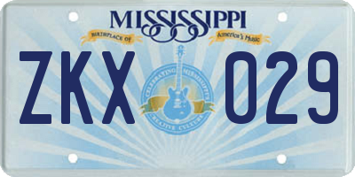 MS license plate ZKX029