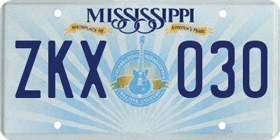 MS license plate ZKX030