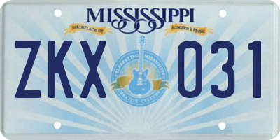 MS license plate ZKX031