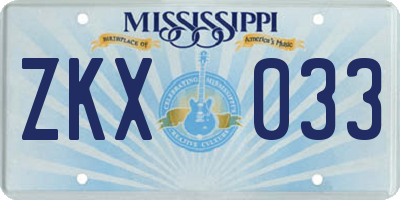 MS license plate ZKX033