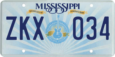MS license plate ZKX034