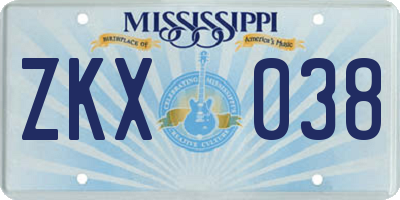 MS license plate ZKX038