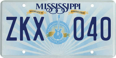 MS license plate ZKX040