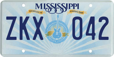 MS license plate ZKX042