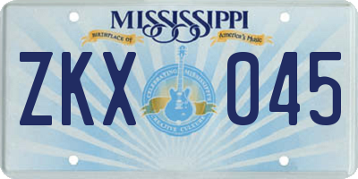 MS license plate ZKX045