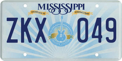 MS license plate ZKX049