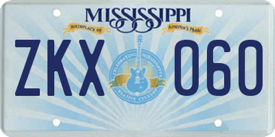 MS license plate ZKX060