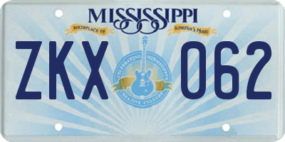 MS license plate ZKX062