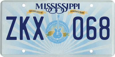 MS license plate ZKX068