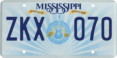 MS license plate ZKX070