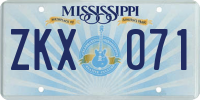MS license plate ZKX071