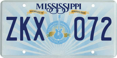 MS license plate ZKX072