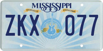 MS license plate ZKX077