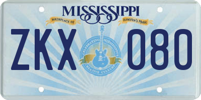 MS license plate ZKX080