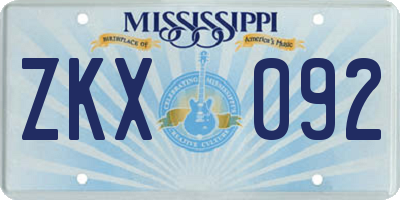 MS license plate ZKX092