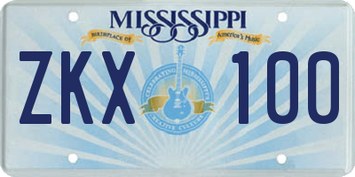 MS license plate ZKX100