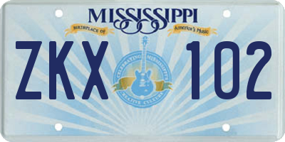 MS license plate ZKX102