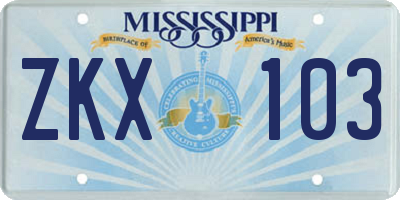 MS license plate ZKX103