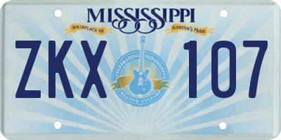 MS license plate ZKX107
