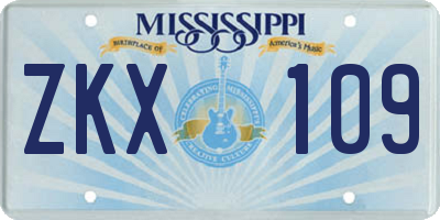 MS license plate ZKX109