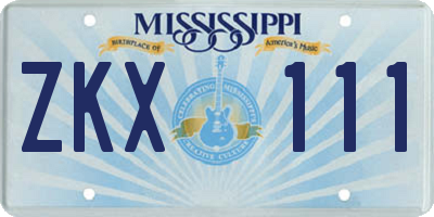 MS license plate ZKX111