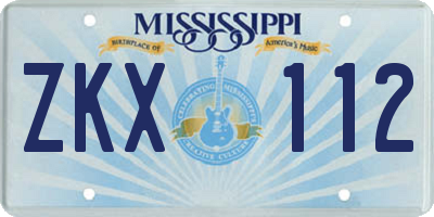 MS license plate ZKX112