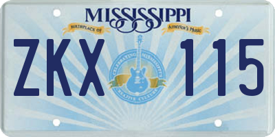 MS license plate ZKX115
