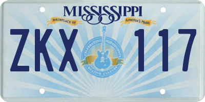 MS license plate ZKX117