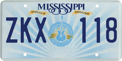 MS license plate ZKX118