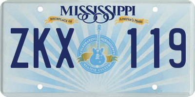 MS license plate ZKX119