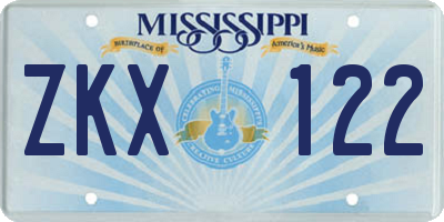 MS license plate ZKX122