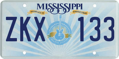 MS license plate ZKX133
