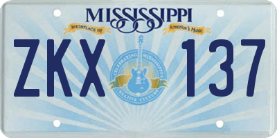 MS license plate ZKX137