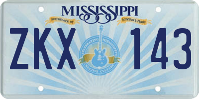 MS license plate ZKX143