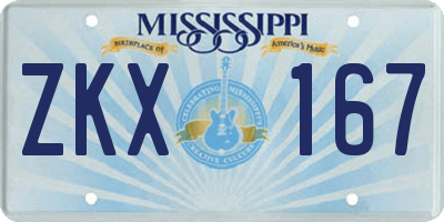 MS license plate ZKX167