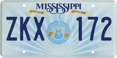 MS license plate ZKX172