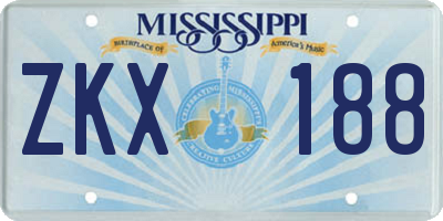 MS license plate ZKX188