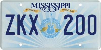 MS license plate ZKX200