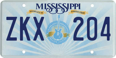 MS license plate ZKX204
