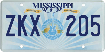 MS license plate ZKX205