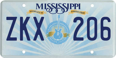 MS license plate ZKX206