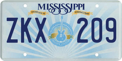 MS license plate ZKX209