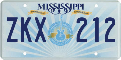 MS license plate ZKX212