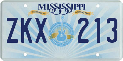 MS license plate ZKX213
