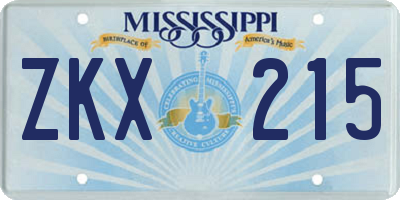 MS license plate ZKX215