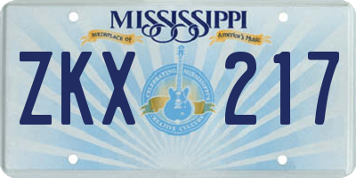 MS license plate ZKX217